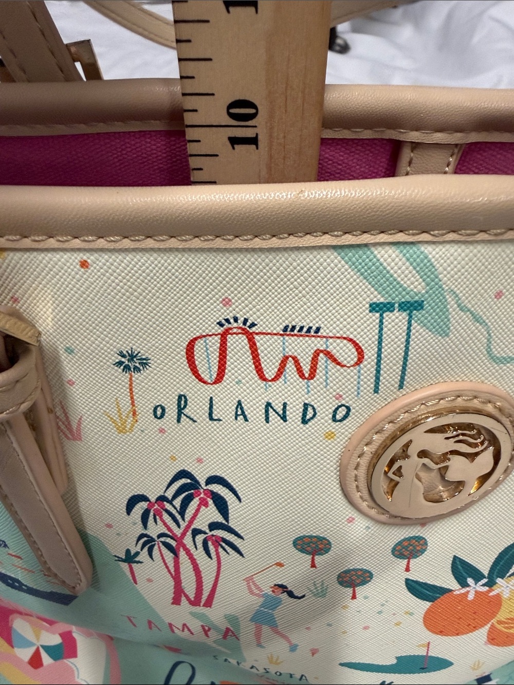Spartina 449 Aqua Florida Map Tote with Tan Straps- Excellent condition - Picture 10 of 15
